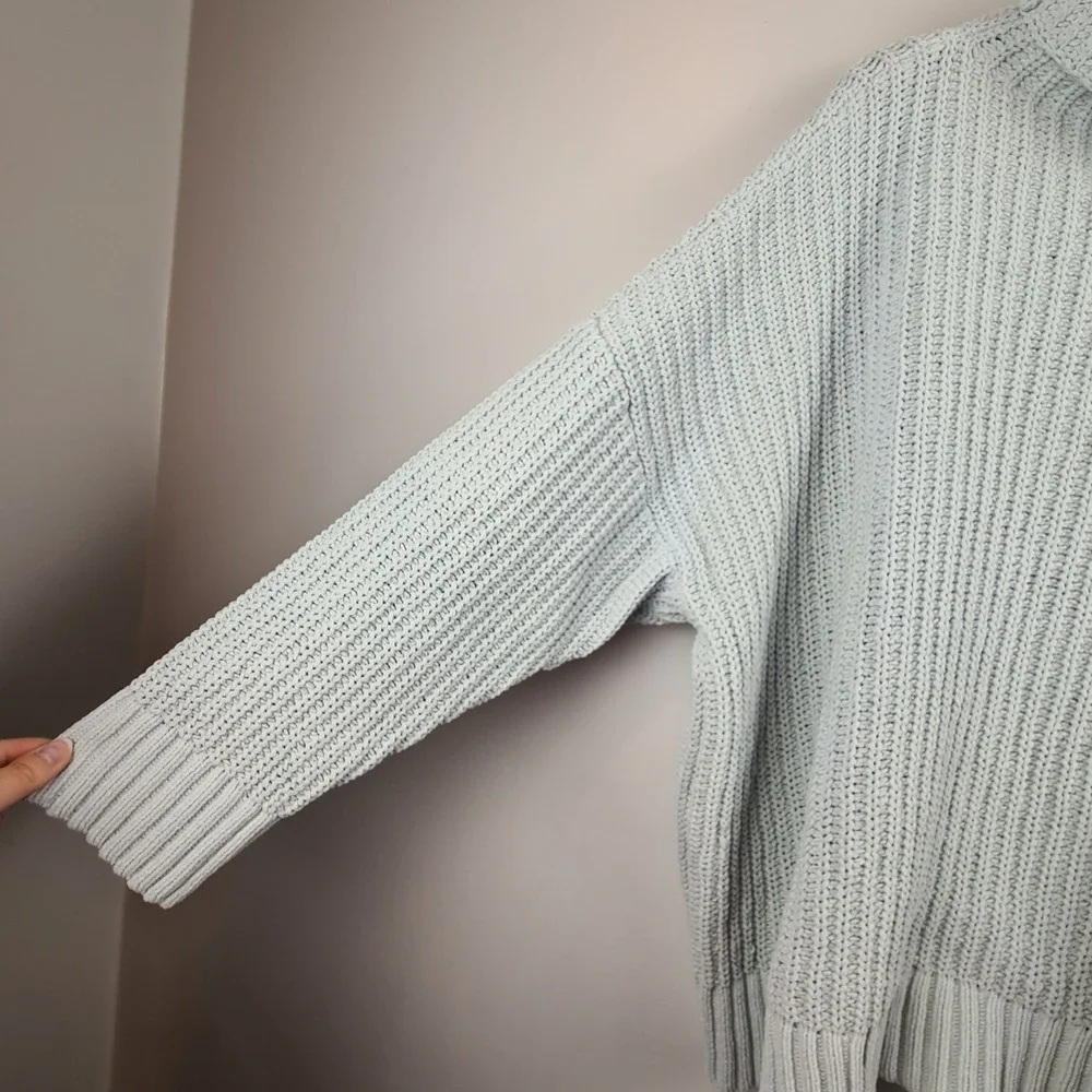 Aerie Womens XL Oversized Chenille Turtleneck Sweater Light‎ Blue Chunky Ribbed